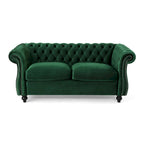 Causeuse chesterfield en polyester noir mûre/bleu marine/émeraude/beige/gris foncé avec garniture cloutée – 2 places