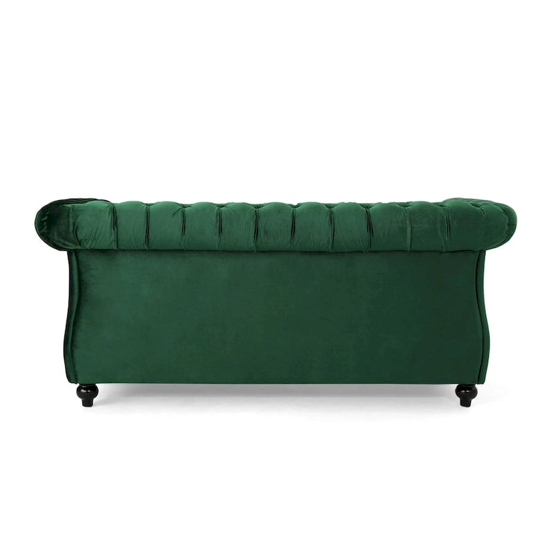 Causeuse chesterfield en polyester noir mûre/bleu marine/émeraude/beige/gris foncé avec garniture cloutée – 2 places
