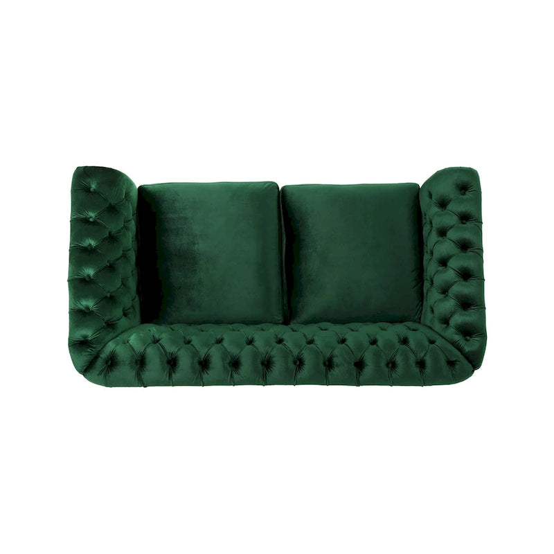 Causeuse chesterfield en polyester noir mûre/bleu marine/émeraude/beige/gris foncé avec garniture cloutée – 2 places