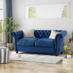 Causeuse chesterfield en polyester noir mûre/bleu marine/émeraude/beige/gris foncé avec garniture cloutée – 2 places