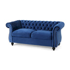 Causeuse chesterfield en polyester noir mûre/bleu marine/émeraude/beige/gris foncé avec garniture cloutée – 2 places