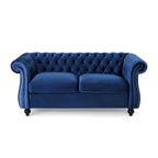 Causeuse chesterfield en polyester noir mûre/bleu marine/émeraude/beige/gris foncé avec garniture cloutée – 2 places