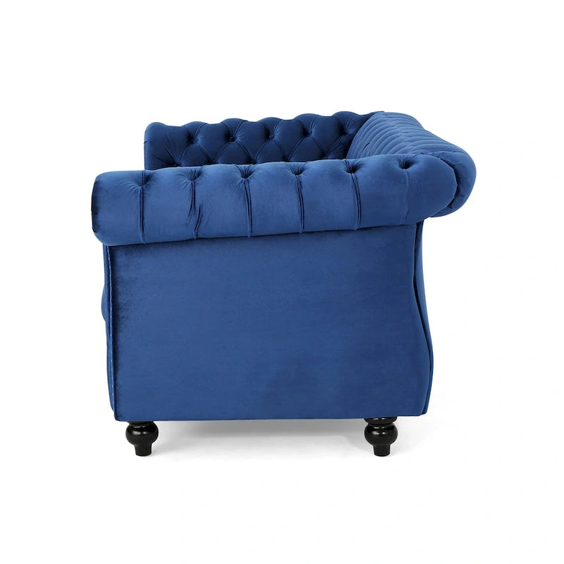 Causeuse chesterfield en polyester noir mûre/bleu marine/émeraude/beige/gris foncé avec garniture cloutée – 2 places