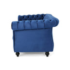 Causeuse chesterfield en polyester noir mûre/bleu marine/émeraude/beige/gris foncé avec garniture cloutée – 2 places