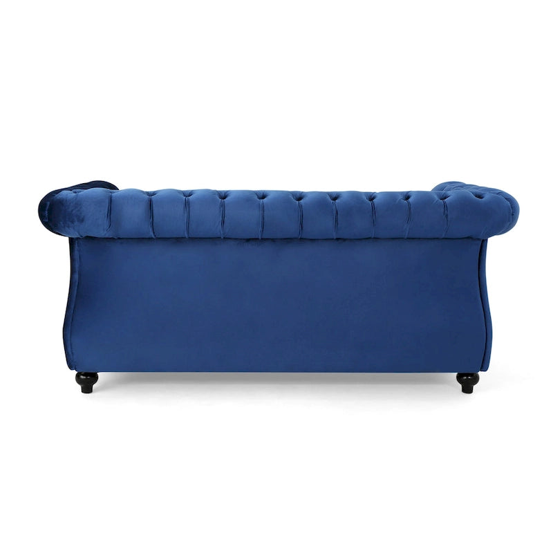 Causeuse chesterfield en polyester noir mûre/bleu marine/émeraude/beige/gris foncé avec garniture cloutée – 2 places