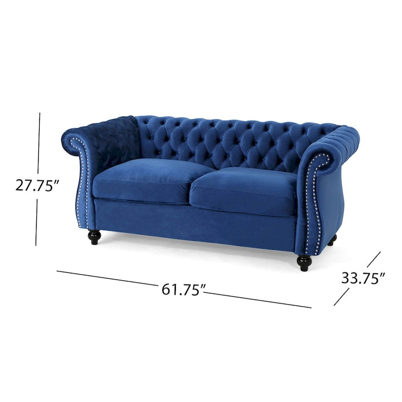Causeuse chesterfield en polyester noir mûre/bleu marine/émeraude/beige/gris foncé avec garniture cloutée – 2 places