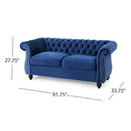Causeuse chesterfield en polyester noir mûre/bleu marine/émeraude/beige/gris foncé avec garniture cloutée – 2 places