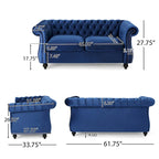 Causeuse chesterfield en polyester noir mûre/bleu marine/émeraude/beige/gris foncé avec garniture cloutée – 2 places