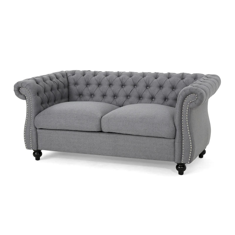 Causeuse chesterfield en polyester noir mûre/bleu marine/émeraude/beige/gris foncé avec garniture cloutée – 2 places