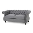 Causeuse chesterfield en polyester noir mûre/bleu marine/émeraude/beige/gris foncé avec garniture cloutée – 2 places