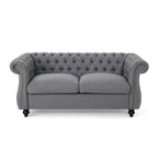 Causeuse chesterfield en polyester noir mûre/bleu marine/émeraude/beige/gris foncé avec garniture cloutée – 2 places