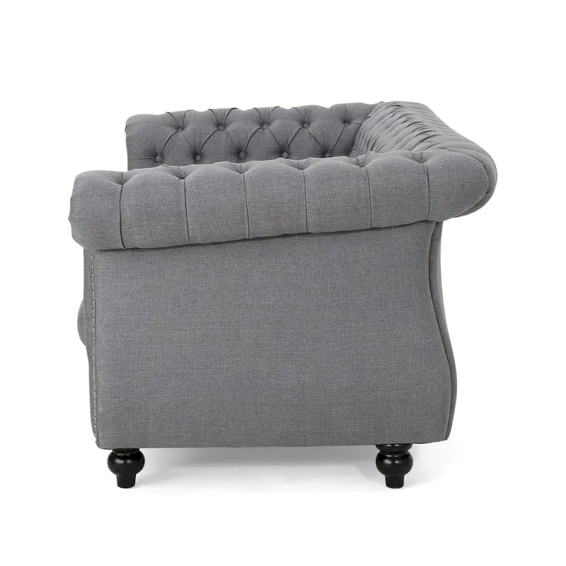 Causeuse chesterfield en polyester noir mûre/bleu marine/émeraude/beige/gris foncé avec garniture cloutée – 2 places
