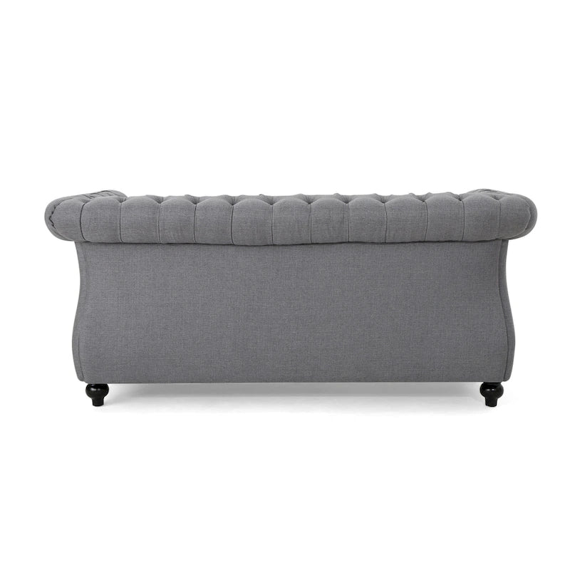 Causeuse chesterfield en polyester noir mûre/bleu marine/émeraude/beige/gris foncé avec garniture cloutée – 2 places