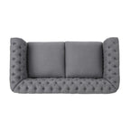 Causeuse chesterfield en polyester noir mûre/bleu marine/émeraude/beige/gris foncé avec garniture cloutée – 2 places