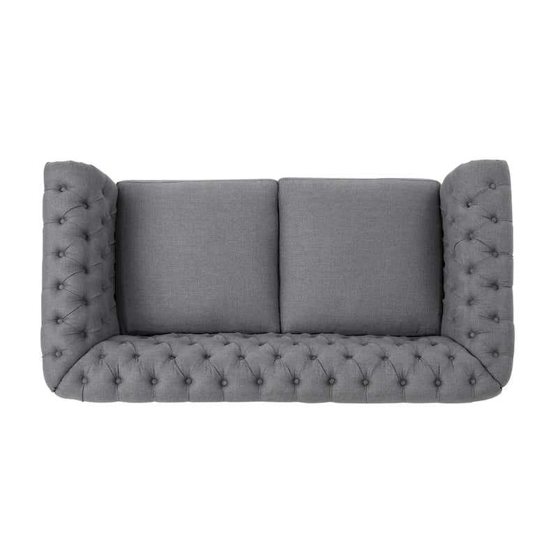 Causeuse chesterfield en polyester noir mûre/bleu marine/émeraude/beige/gris foncé avec garniture cloutée – 2 places