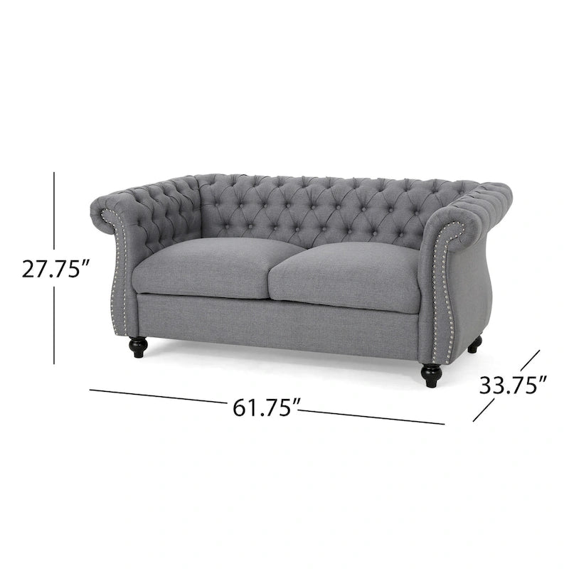 Causeuse chesterfield en polyester noir mûre/bleu marine/émeraude/beige/gris foncé avec garniture cloutée – 2 places