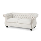 Causeuse chesterfield en polyester noir mûre/bleu marine/émeraude/beige/gris foncé avec garniture cloutée – 2 places