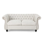 Causeuse chesterfield en polyester noir mûre/bleu marine/émeraude/beige/gris foncé avec garniture cloutée – 2 places