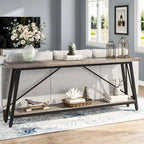 Table console rustique industrielle avec étagères à 2 niveaux et pieds en métal, marron/gris/doré/marron clair et blanc/marron clair et noir/gris clair et blanc - Usage unique