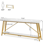 Table console rustique industrielle avec étagères à 2 niveaux et pieds en métal, marron/gris/doré/marron clair et blanc/marron clair et noir/gris clair et blanc - Usage unique