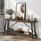 Table console rustique industrielle avec étagères à 2 niveaux et pieds en métal, marron/gris/doré/marron clair et blanc/marron clair et noir/gris clair et blanc - Usage unique