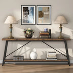 Table console rustique industrielle avec étagères à 2 niveaux et pieds en métal, marron/gris/doré/marron clair et blanc/marron clair et noir/gris clair et blanc - Usage unique