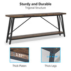 Table console rustique industrielle avec étagères à 2 niveaux et pieds en métal, marron/gris/doré/marron clair et blanc/marron clair et noir/gris clair et blanc - Usage unique