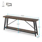 Table console rustique industrielle avec étagères à 2 niveaux et pieds en métal, marron/gris/doré/marron clair et blanc/marron clair et noir/gris clair et blanc - Usage unique