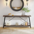 Table console rustique industrielle avec étagères à 2 niveaux et pieds en métal, marron/gris/doré/marron clair et blanc/marron clair et noir/gris clair et blanc - Usage unique