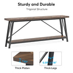 Table console rustique industrielle avec étagères à 2 niveaux et pieds en métal, marron/gris/doré/marron clair et blanc/marron clair et noir/gris clair et blanc - Usage unique