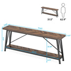 Table console rustique industrielle avec étagères à 2 niveaux et pieds en métal, marron/gris/doré/marron clair et blanc/marron clair et noir/gris clair et blanc - Usage unique