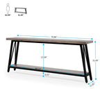 Table console rustique industrielle avec étagères à 2 niveaux et pieds en métal, marron/gris/doré/marron clair et blanc/marron clair et noir/gris clair et blanc - Usage unique