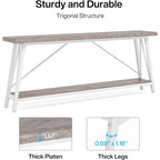 Table console rustique industrielle avec étagères à 2 niveaux et pieds en métal, marron/gris/doré/marron clair et blanc/marron clair et noir/gris clair et blanc - Usage unique