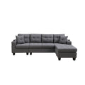 Canapé sectionnel en tissu polyester gris/noir avec méridienne interchangeable et porte-gobelets - 3 places et plus