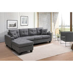 Canapé sectionnel en tissu polyester gris/noir avec méridienne interchangeable et porte-gobelets - 3 places et plus