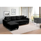 Canapé sectionnel en tissu polyester gris/noir avec méridienne interchangeable et porte-gobelets - 3 places et plus