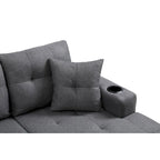 Canapé sectionnel en tissu polyester gris/noir avec méridienne interchangeable et porte-gobelets - 3 places et plus