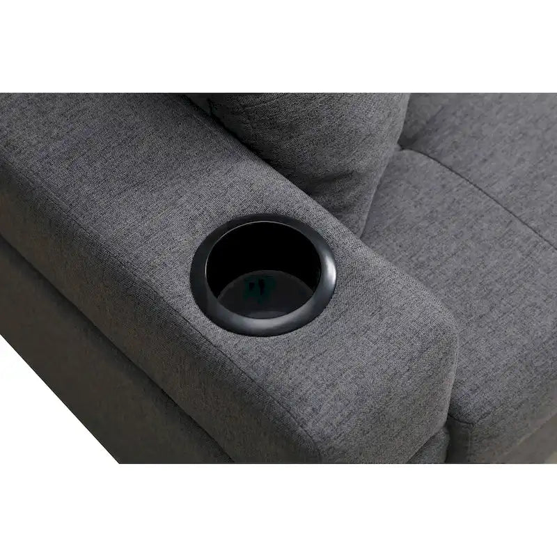 Canapé sectionnel en tissu polyester gris/noir avec méridienne interchangeable et porte-gobelets - 3 places et plus