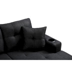 Canapé sectionnel en tissu polyester gris/noir avec méridienne interchangeable et porte-gobelets - 3 places et plus