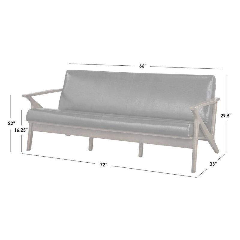 Canapé moderne du milieu du siècle en similicuir brun camel/noir avec accoudoirs inclinés et pieds en noyer – 3 places