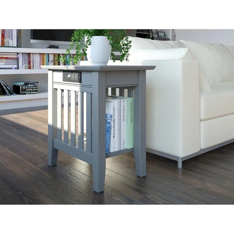 Table d'appoint en bois massif de style Mission Noyer/Espresso/Blanc/Gris avec station de recharge USB - Usage unique