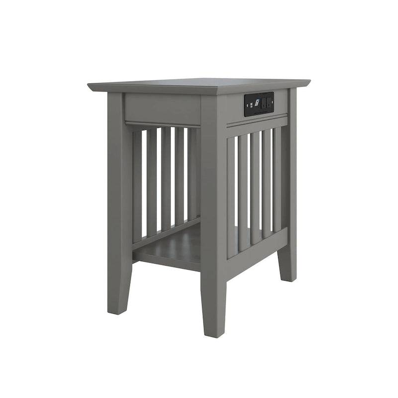 Table d'appoint en bois massif de style Mission Noyer/Espresso/Blanc/Gris avec station de recharge USB - Usage unique