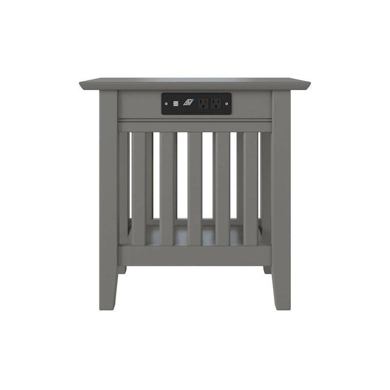 Table d'appoint en bois massif de style Mission Noyer/Espresso/Blanc/Gris avec station de recharge USB - Usage unique