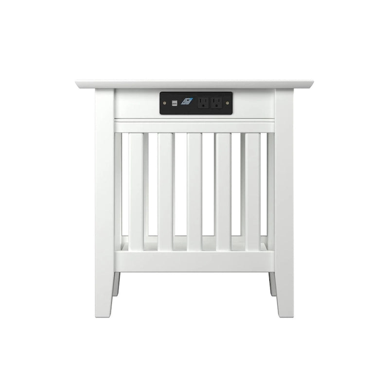 Table d'appoint en bois massif de style Mission Noyer/Espresso/Blanc/Gris avec station de recharge USB - Usage unique