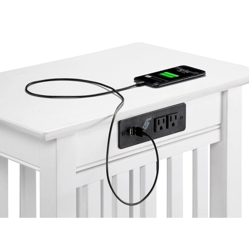 Table d'appoint en bois massif de style Mission Noyer/Espresso/Blanc/Gris avec station de recharge USB - Usage unique