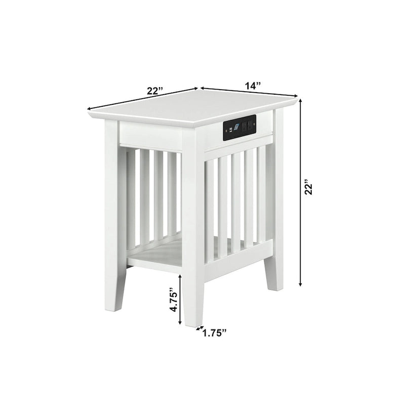 Table d'appoint en bois massif de style Mission Noyer/Espresso/Blanc/Gris avec station de recharge USB - Usage unique