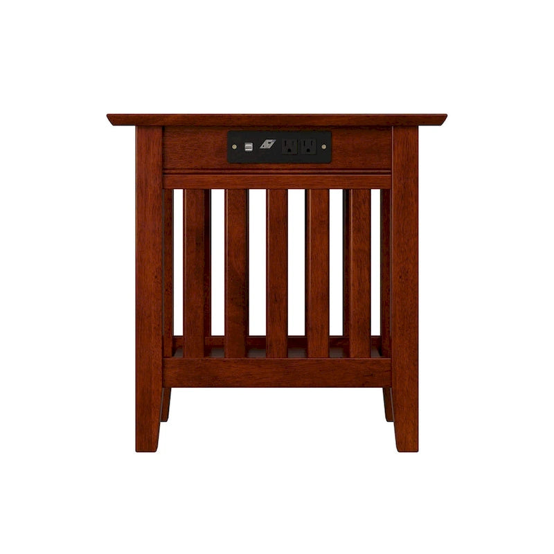 Table d'appoint en bois massif de style Mission Noyer/Espresso/Blanc/Gris avec station de recharge USB - Usage unique