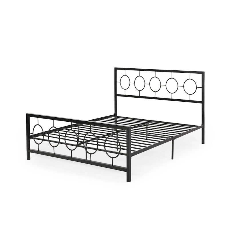 Lit plateforme en fer moderne noir/blanc - Convient pour 2 personnes