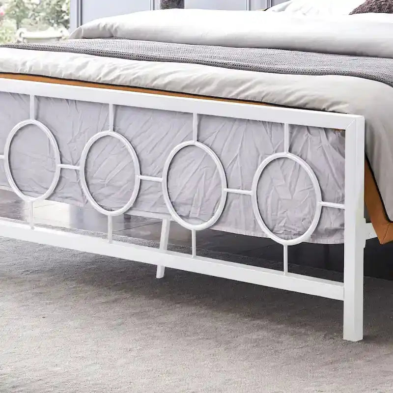 Lit plateforme en fer moderne noir/blanc - Convient pour 2 personnes