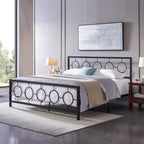 Lit plateforme en fer moderne noir/blanc - Convient pour 2 personnes